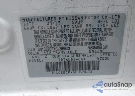 2016 Nissan Versa Note S (Sr)/S Plus/Sl/Sr/Sv from USA, damaged, VIN 3N1CE2CPXGL359603